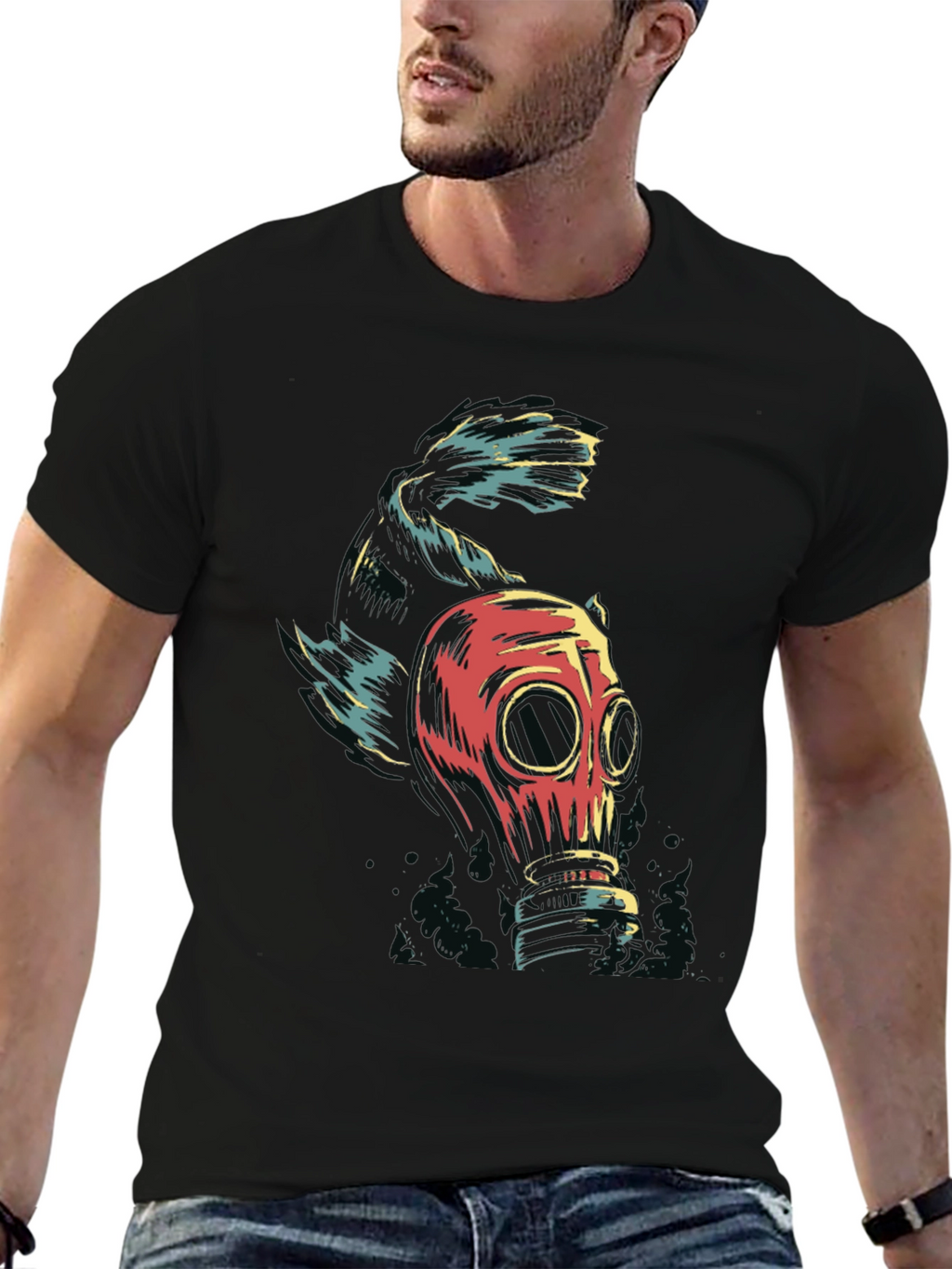Gas Mask Fish Graphic Tee - Black Unisex T-Shirt