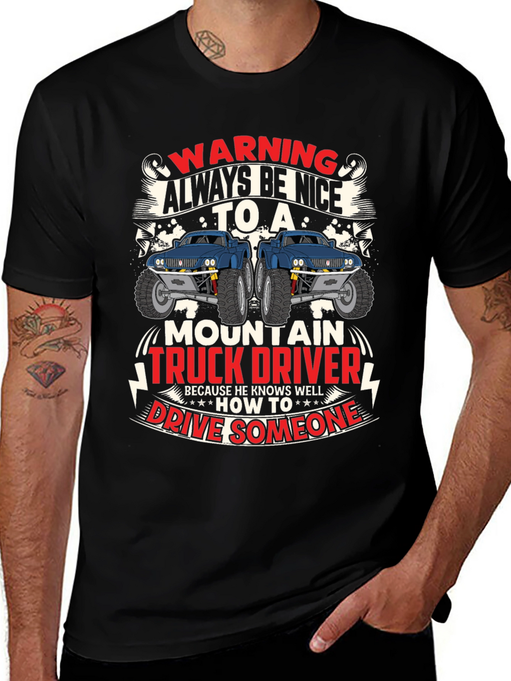 Warning Mountain Truck Driver Graphic T-Shirt