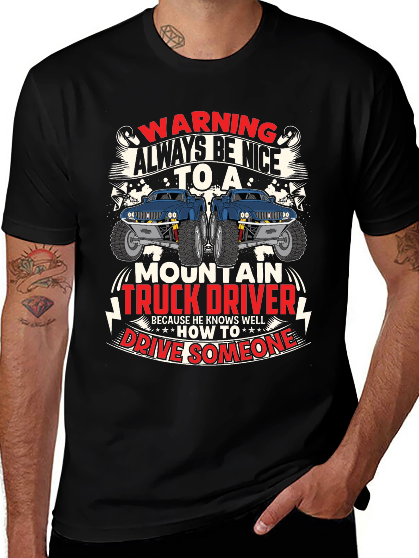 Warning Mountain Truck Driver Graphic T-Shirt