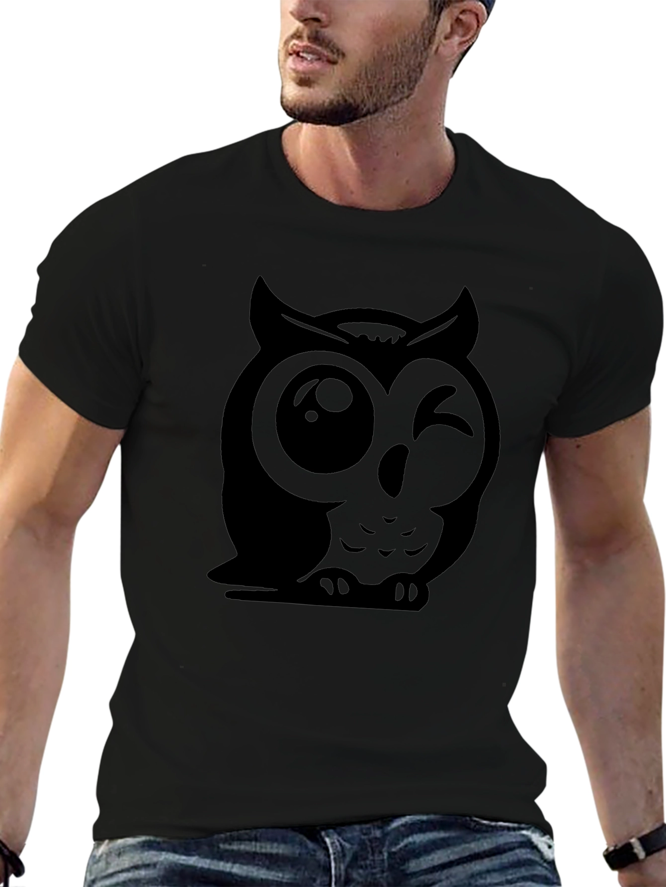 Winking Owl Graphic Tee - Soft Cotton Black T-Shirt