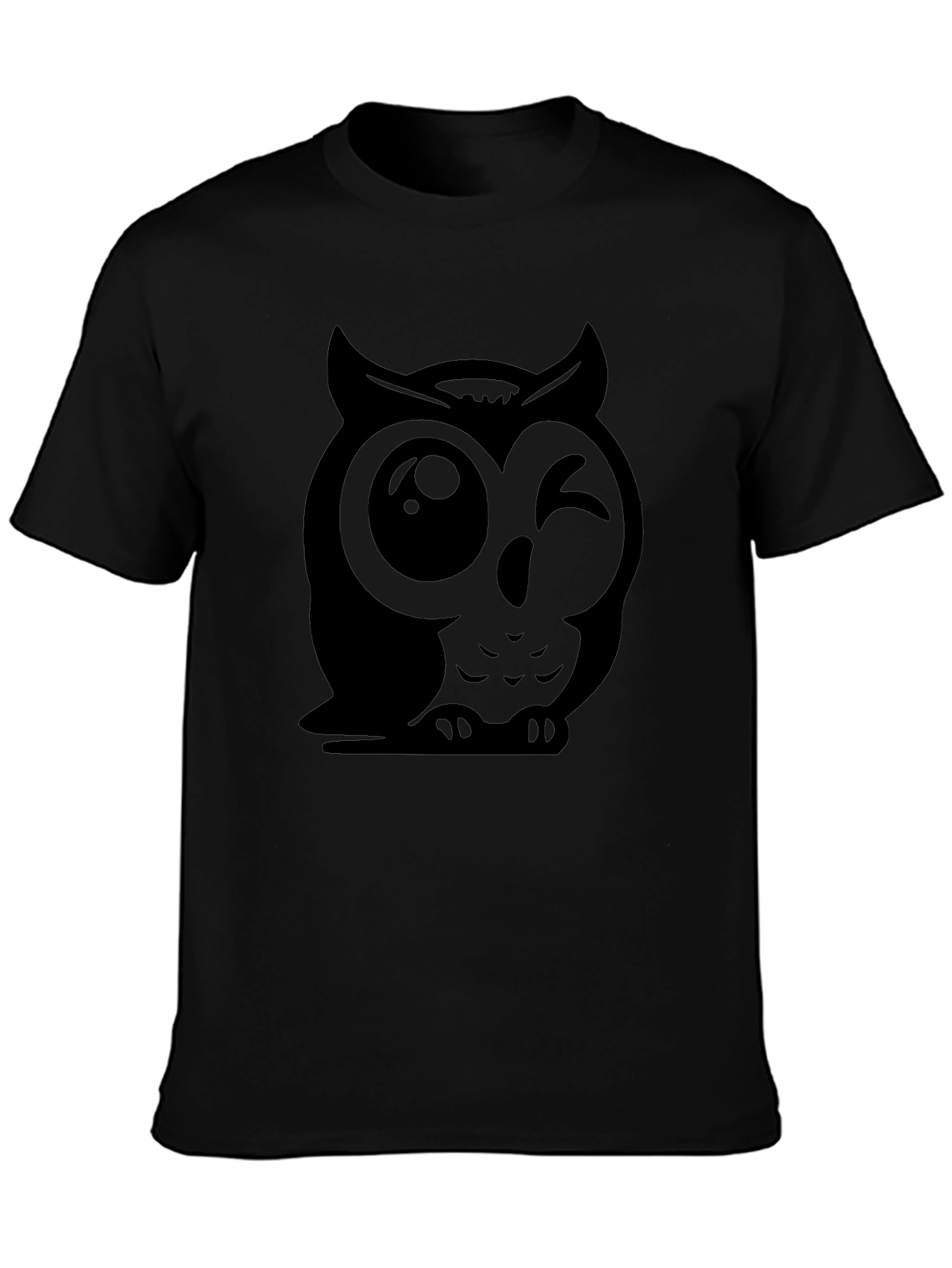 Winking Owl Graphic Tee - Soft Cotton Black T-Shirt