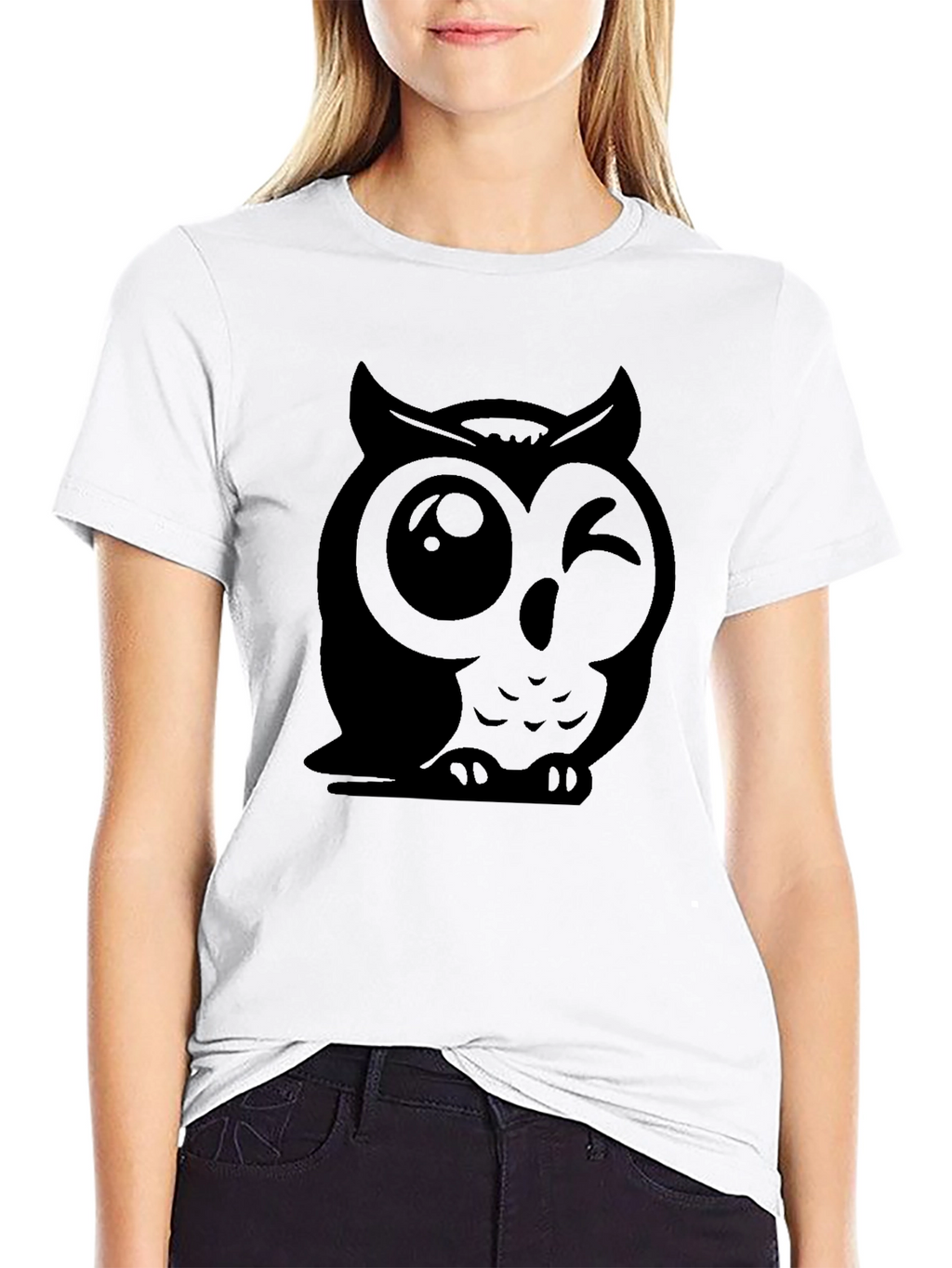 Winking Owl Graphic Tee - Soft Cotton Black T-Shirt