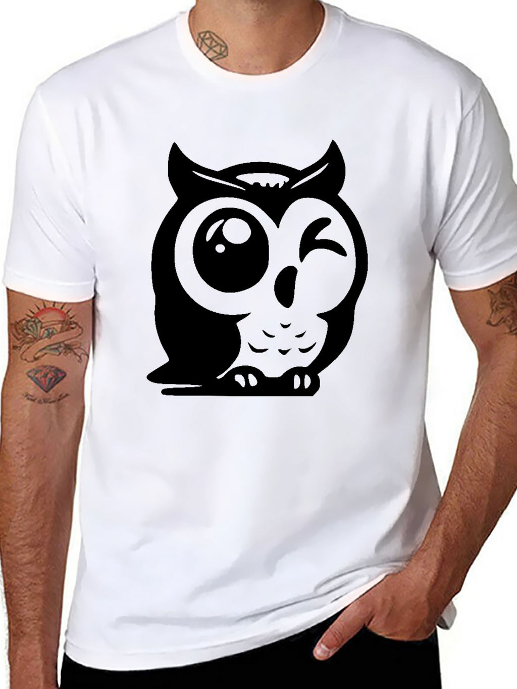 Winking Owl Graphic Tee - Soft Cotton Black T-Shirt