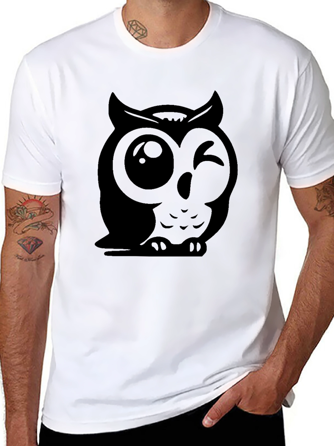 Winking Owl Graphic Tee - Soft Cotton Black T-Shirt