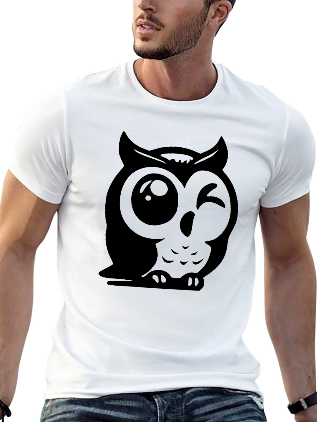 Winking Owl Graphic Tee - Soft Cotton Black T-Shirt