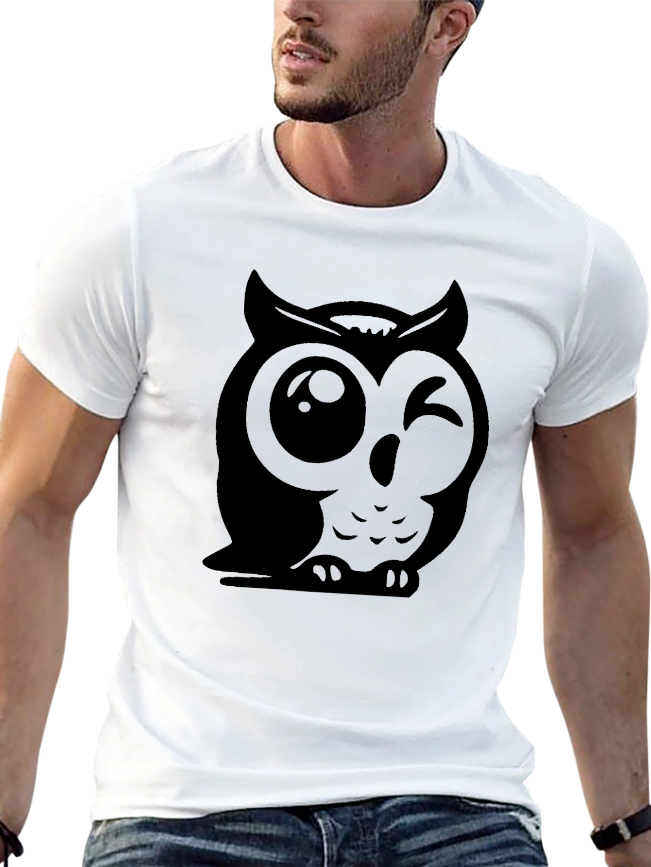 Winking Owl Graphic Tee - Soft Cotton Black T-Shirt
