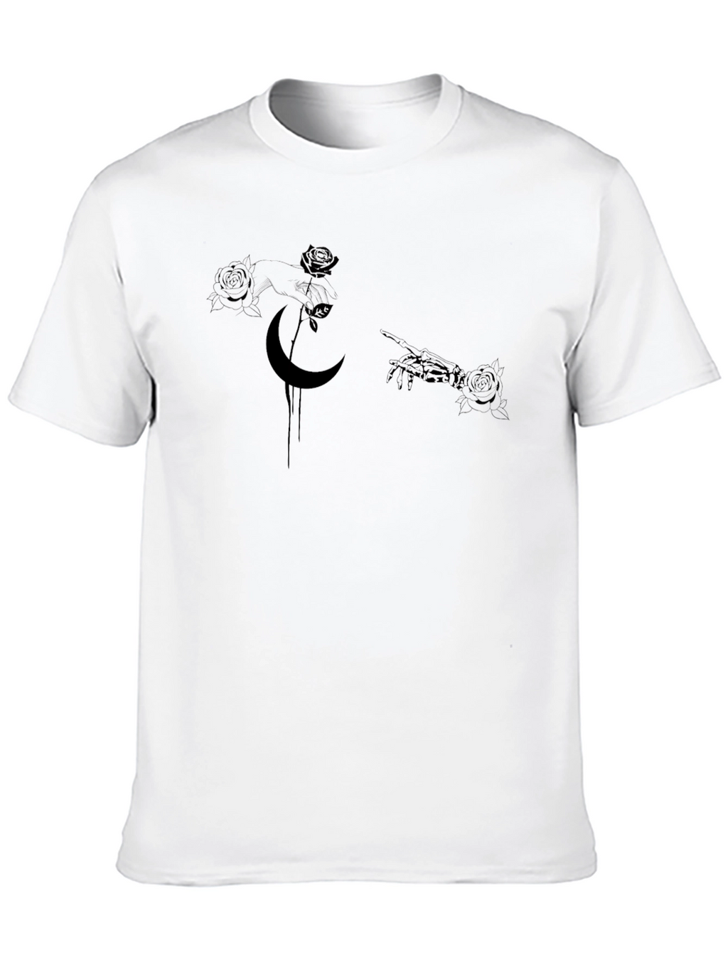Gothic Moon & Rose Graphic Black T-Shirt