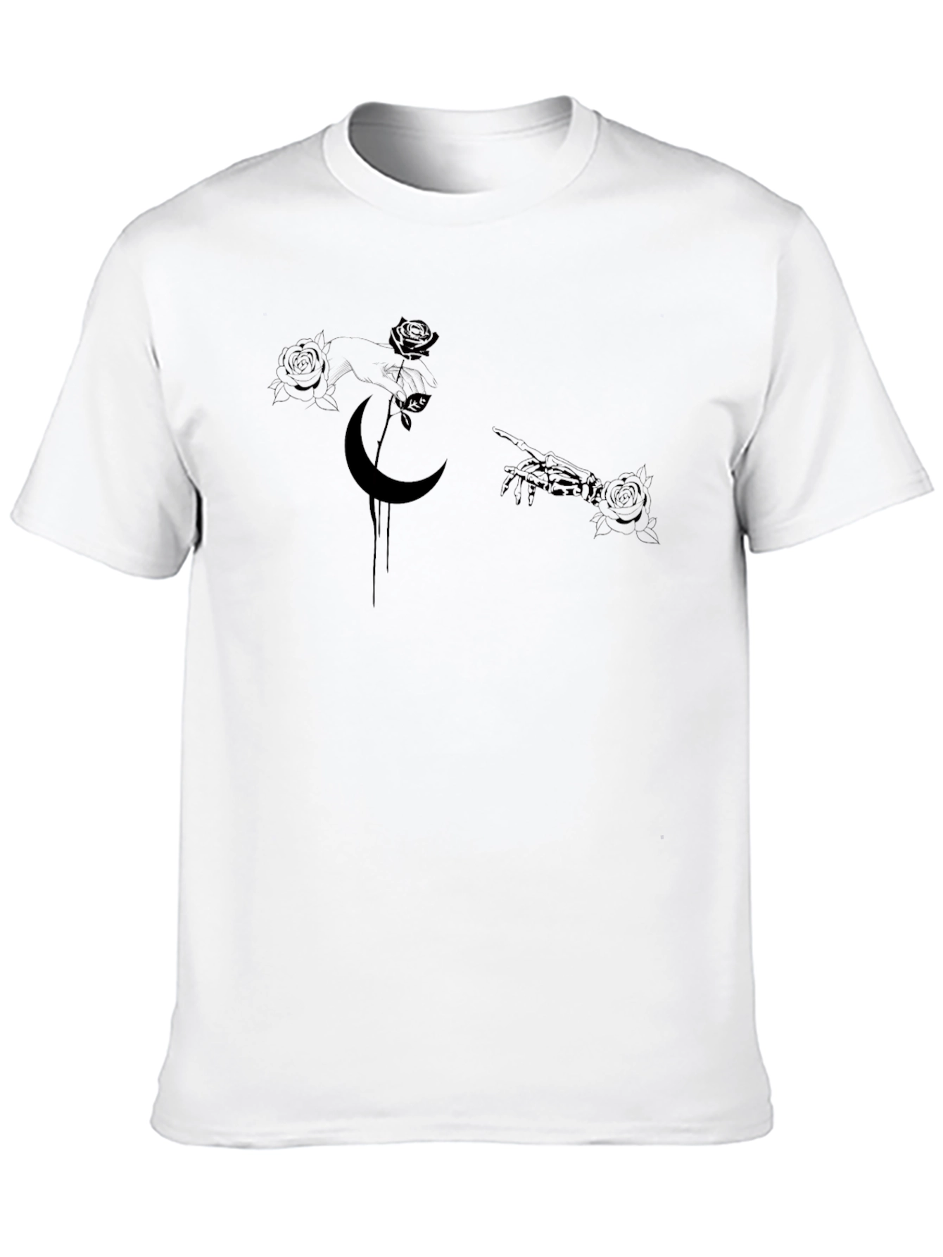 Gothic Moon & Rose Graphic Black T-Shirt