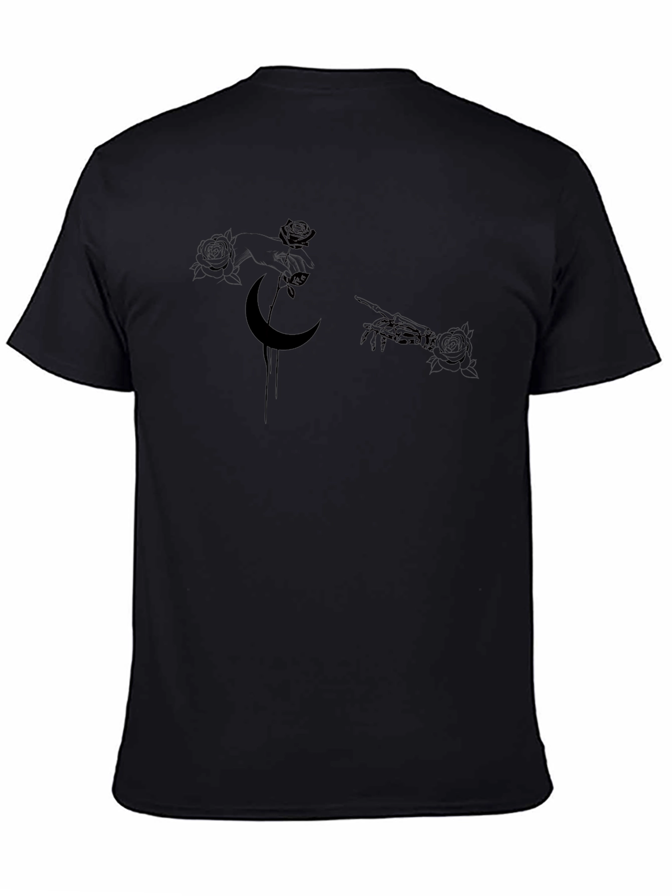 Gothic Moon & Rose Graphic Black T-Shirt