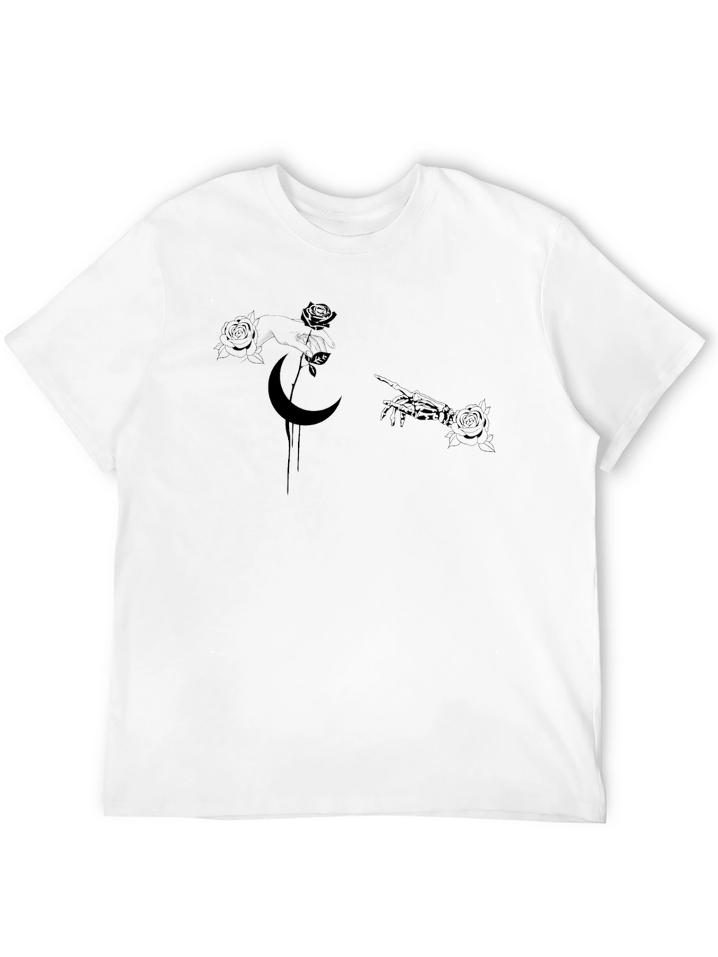 Gothic Moon & Rose Graphic Black T-Shirt