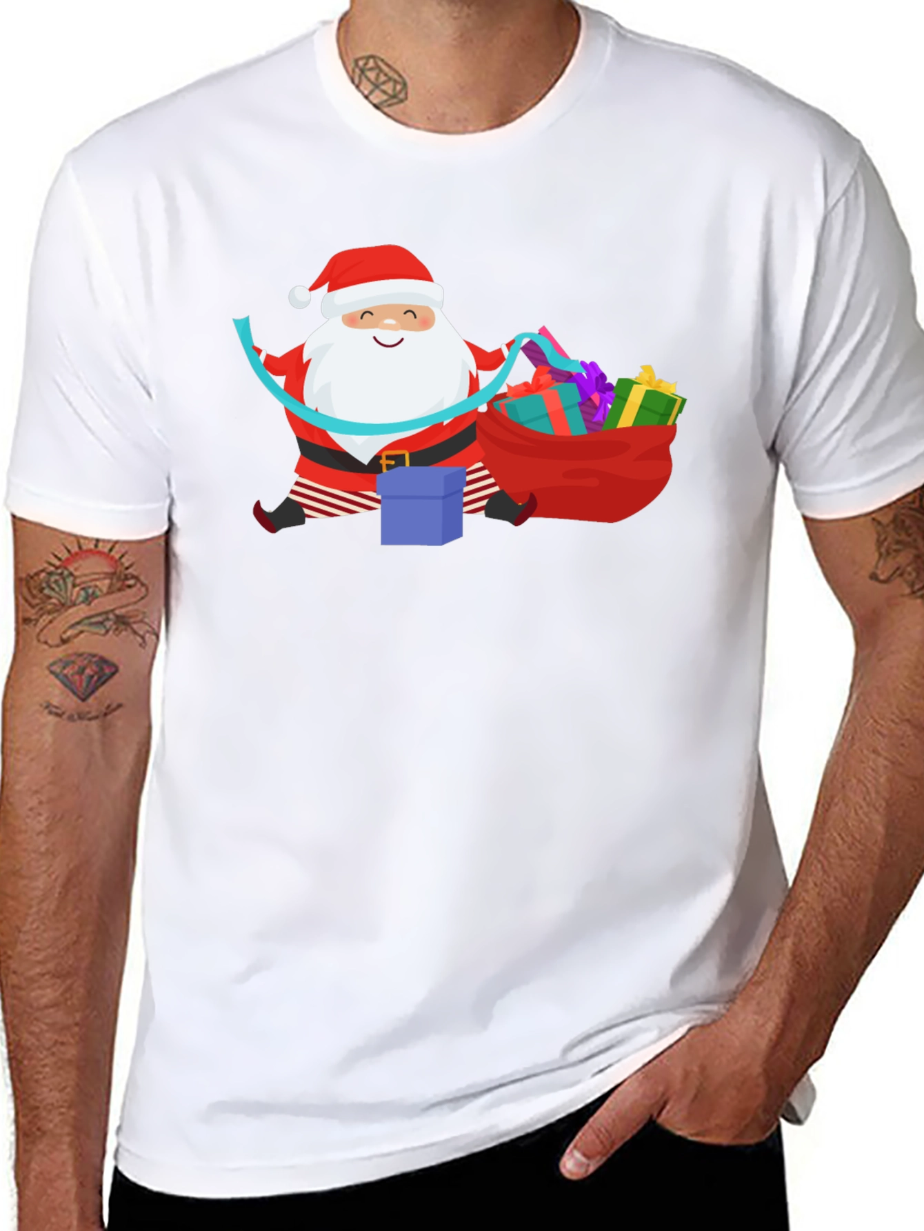 Santa with Gifts Graphic T-Shirt - Holiday Cheer