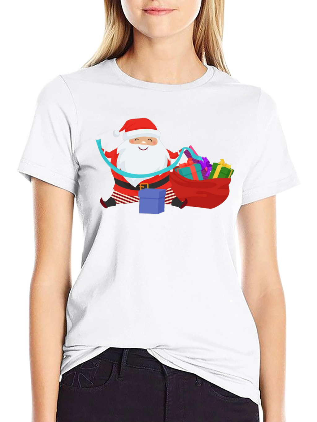 Santa with Gifts Graphic T-Shirt - Holiday Cheer