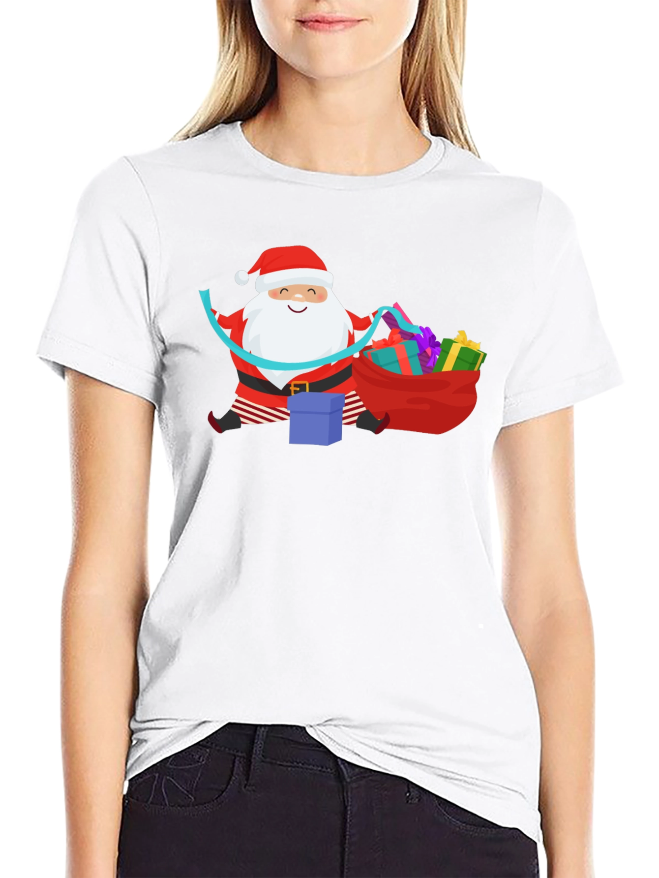 Santa with Gifts Graphic T-Shirt - Holiday Cheer