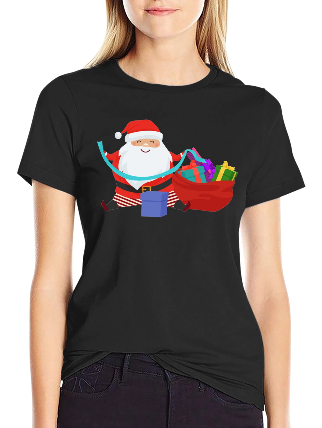 Santa with Gifts Graphic T-Shirt - Holiday Cheer