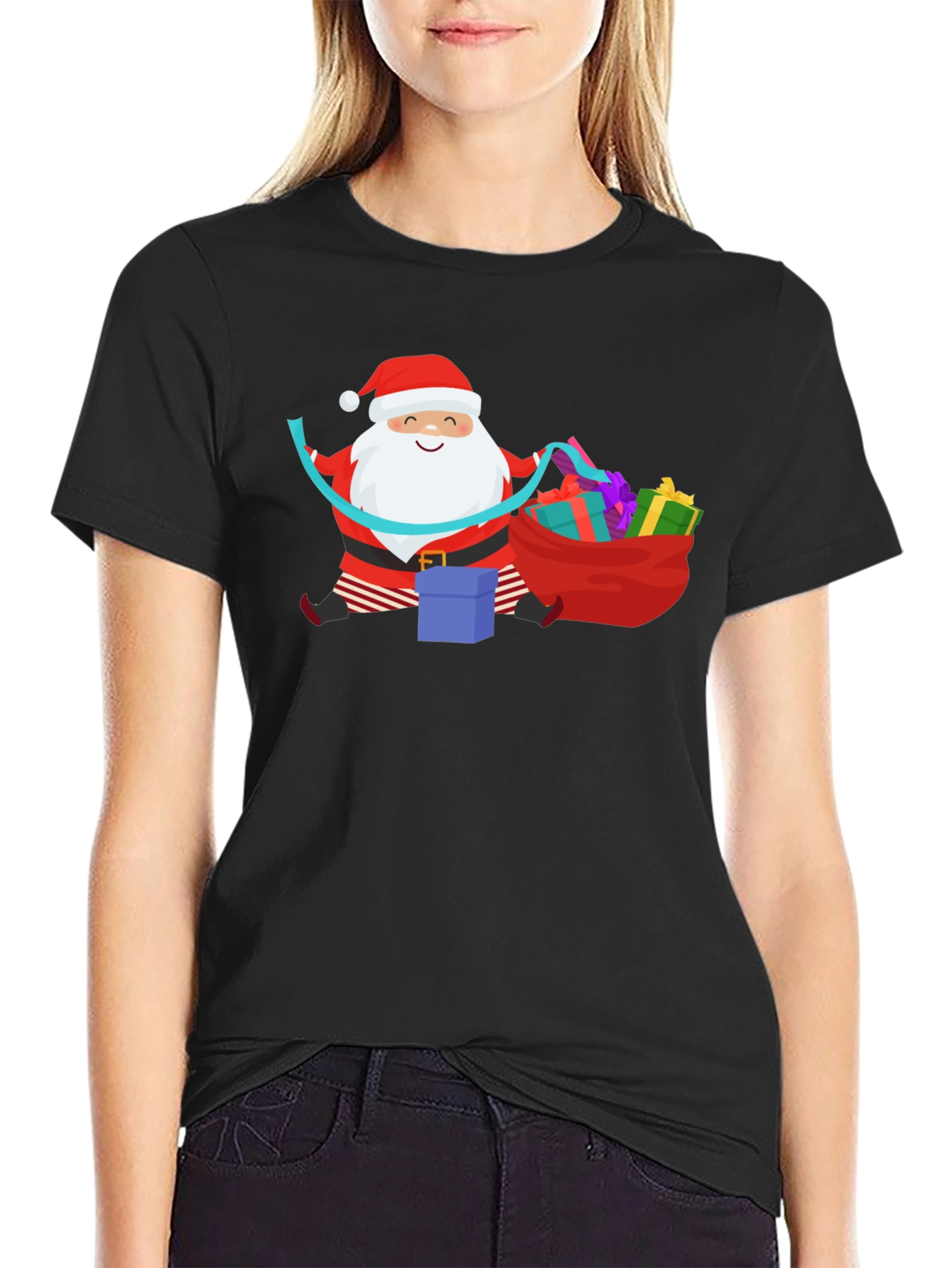 Santa with Gifts Graphic T-Shirt - Holiday Cheer