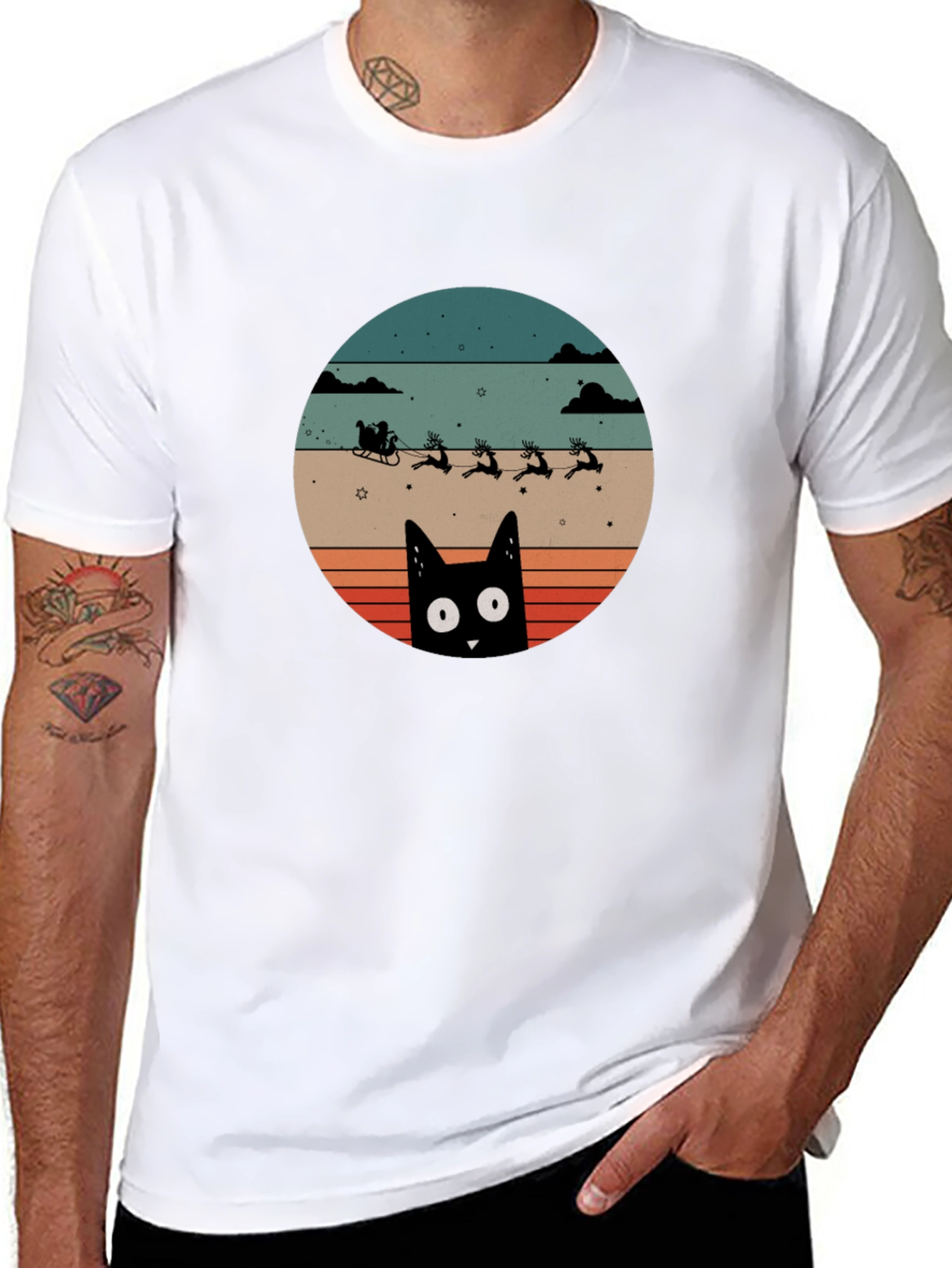 Retro Cat Santas Sleigh T-Shirt