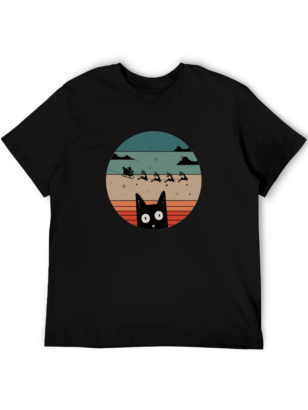 Retro Cat Santas Sleigh T-Shirt