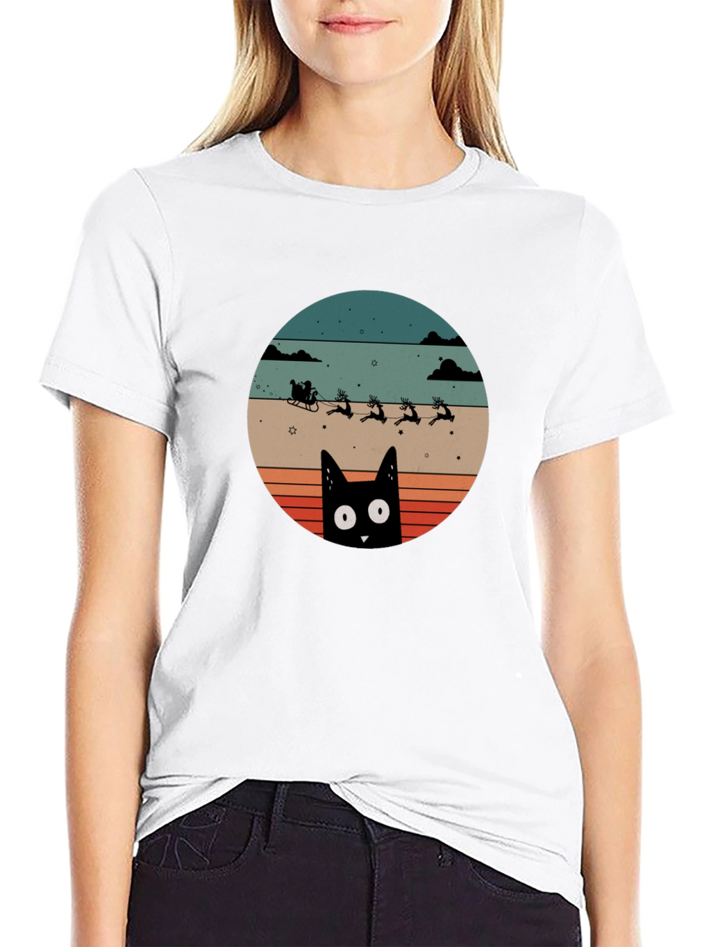 Retro Cat Santas Sleigh T-Shirt
