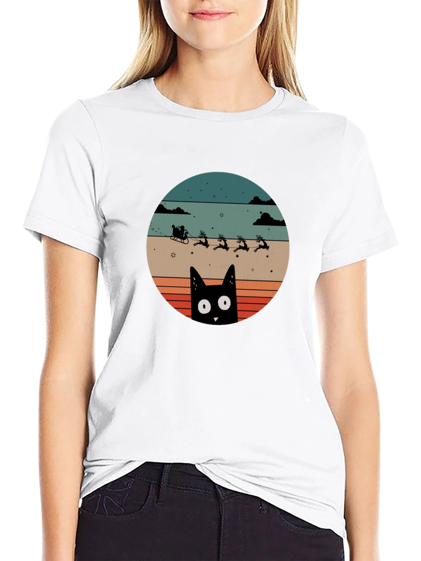 Retro Cat Santas Sleigh T-Shirt