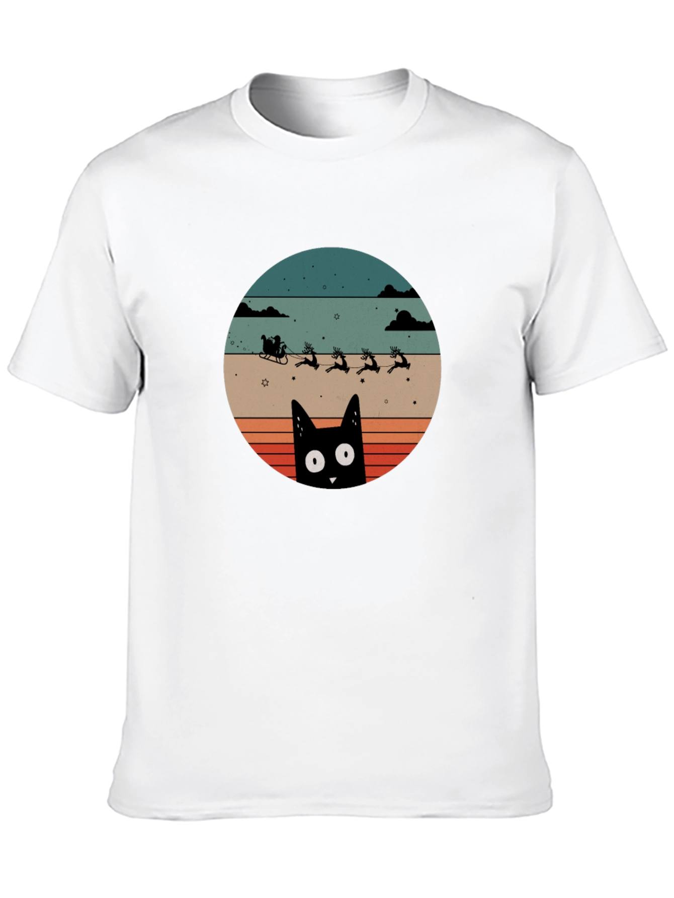 Retro Cat Santas Sleigh T-Shirt