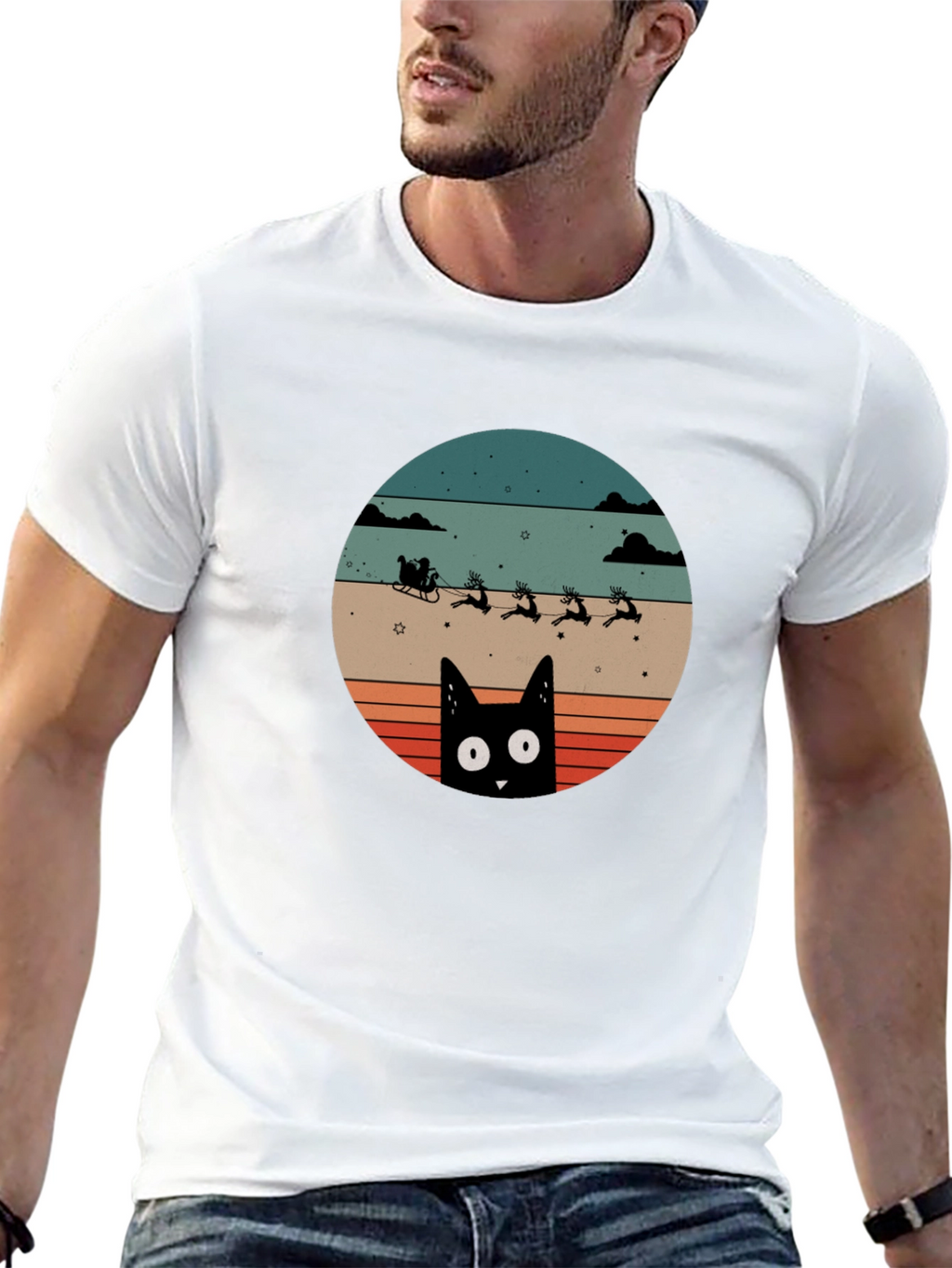 Retro Cat Santas Sleigh T-Shirt