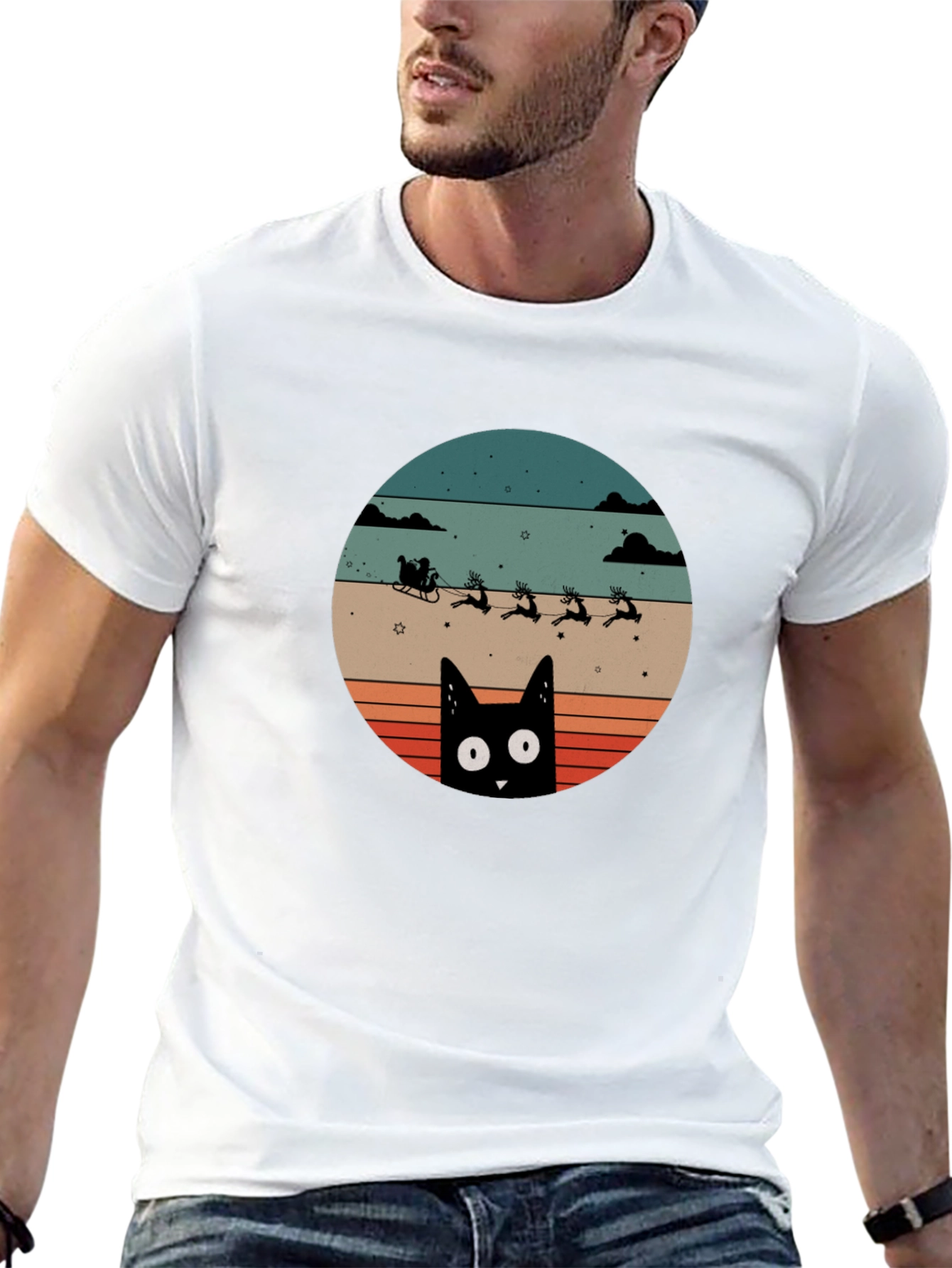 Retro Cat Santas Sleigh T-Shirt
