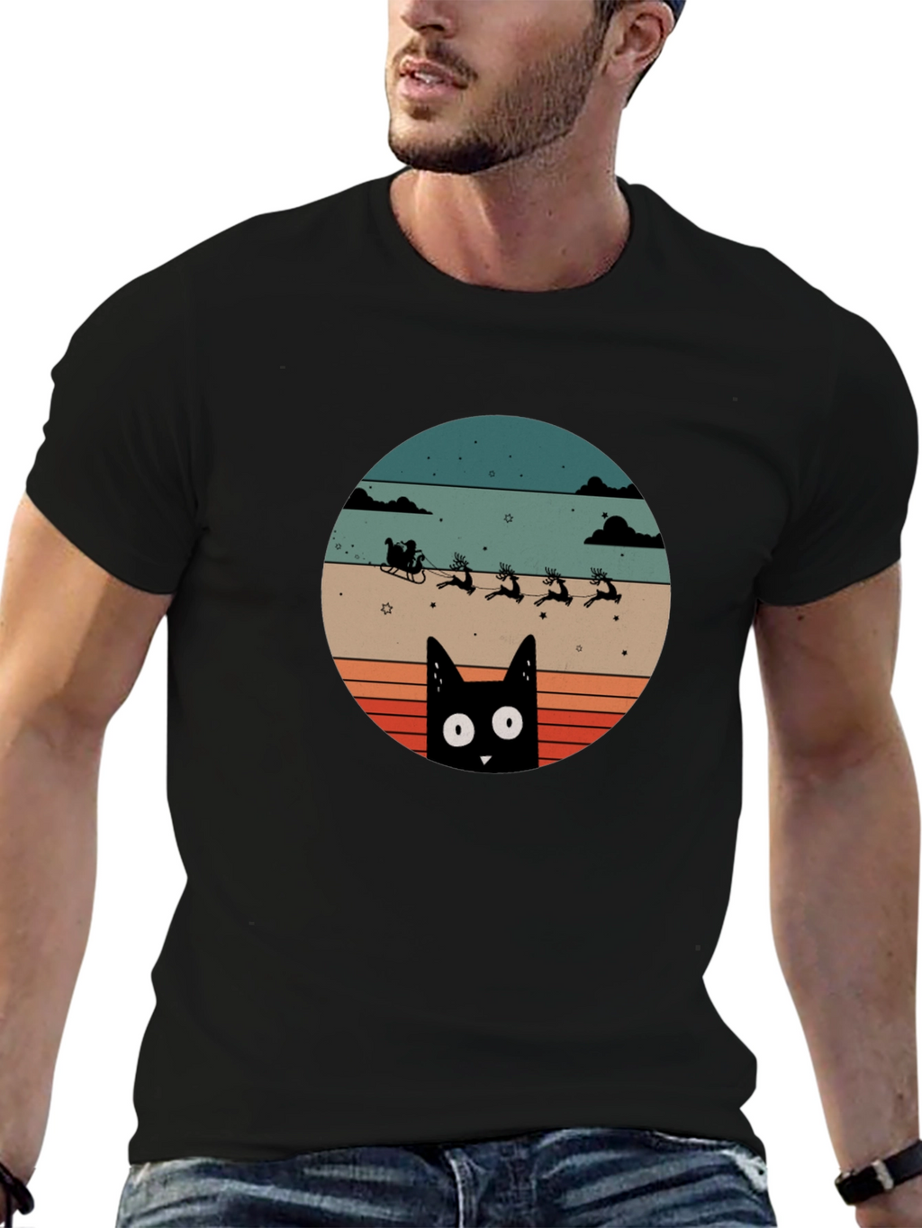 Retro Cat Santas Sleigh T-Shirt