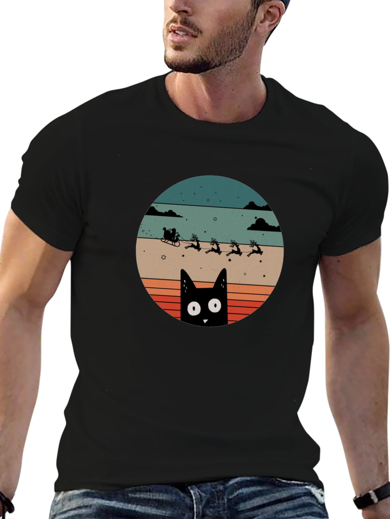 Retro Cat Santas Sleigh T-Shirt