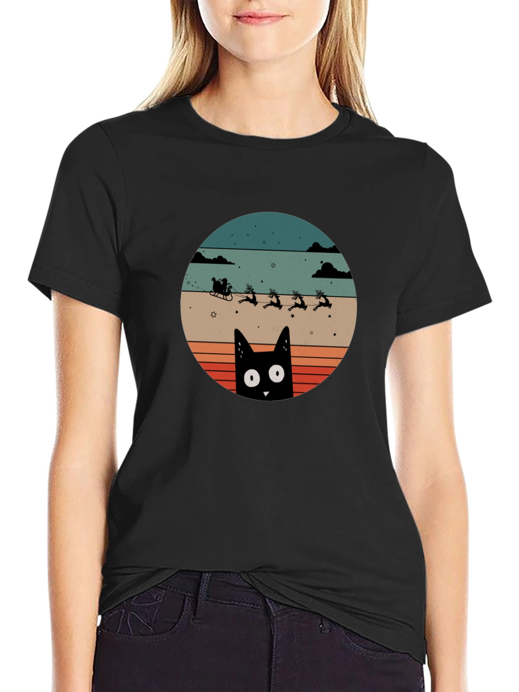 Retro Cat Santas Sleigh T-Shirt