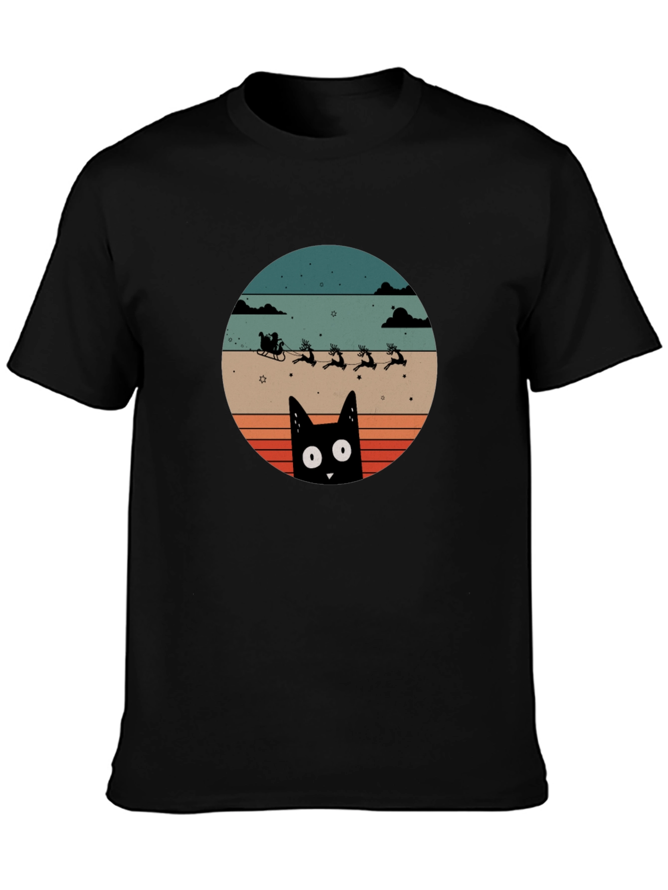 Retro Cat Santas Sleigh T-Shirt