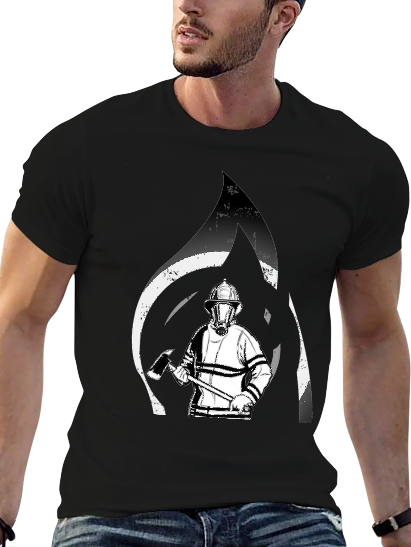 Firefighter Graphic T-Shirt - Black Cotton Tee