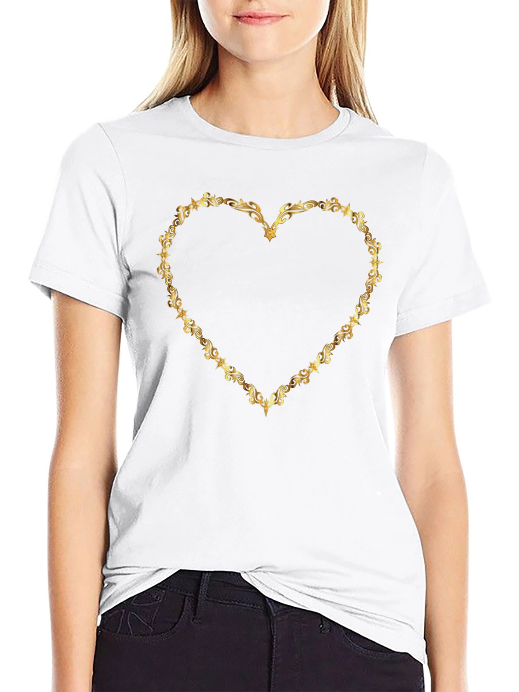 Golden Heart Frame Black T-Shirt