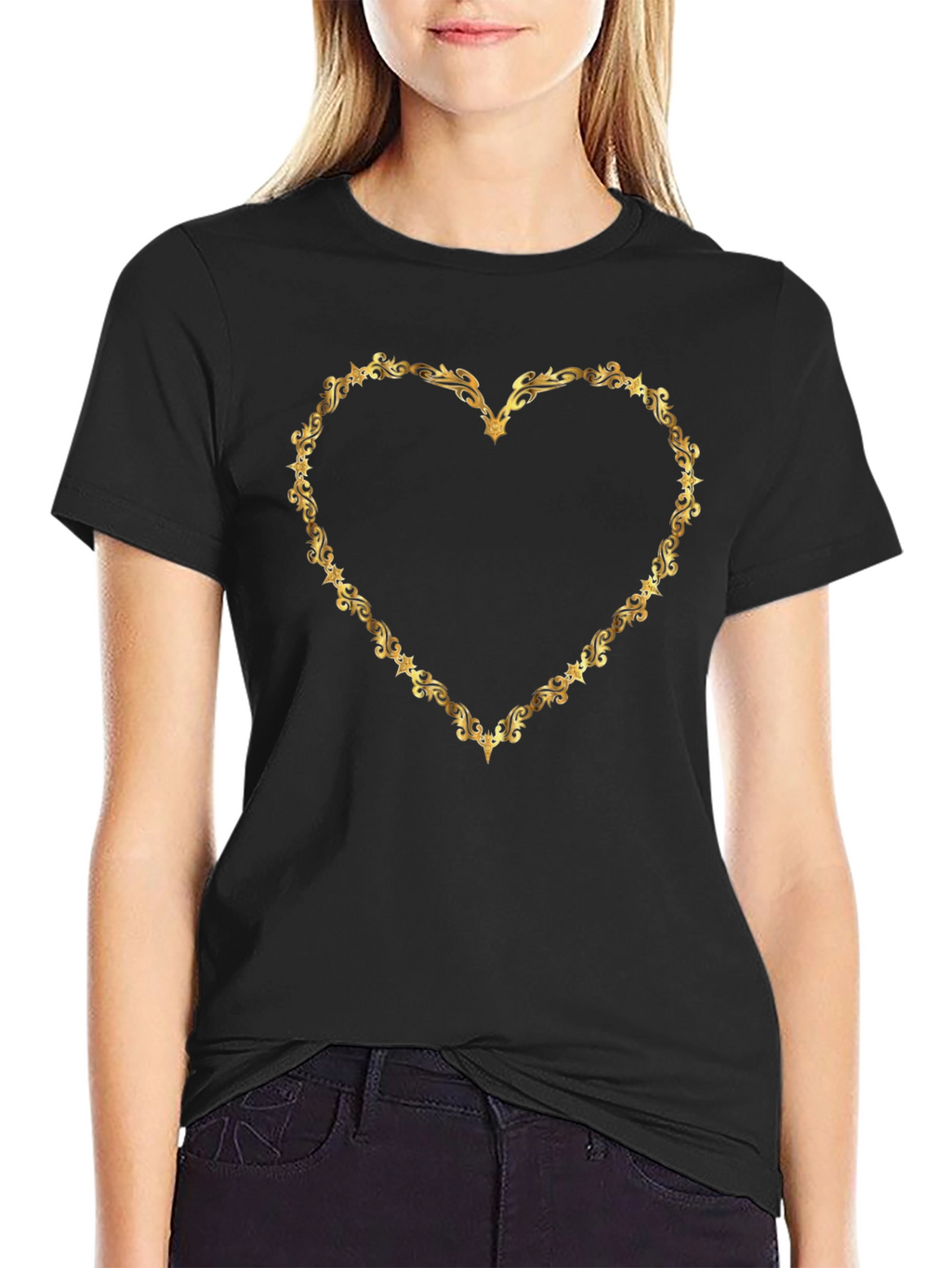 Golden Heart Frame Black T-Shirt