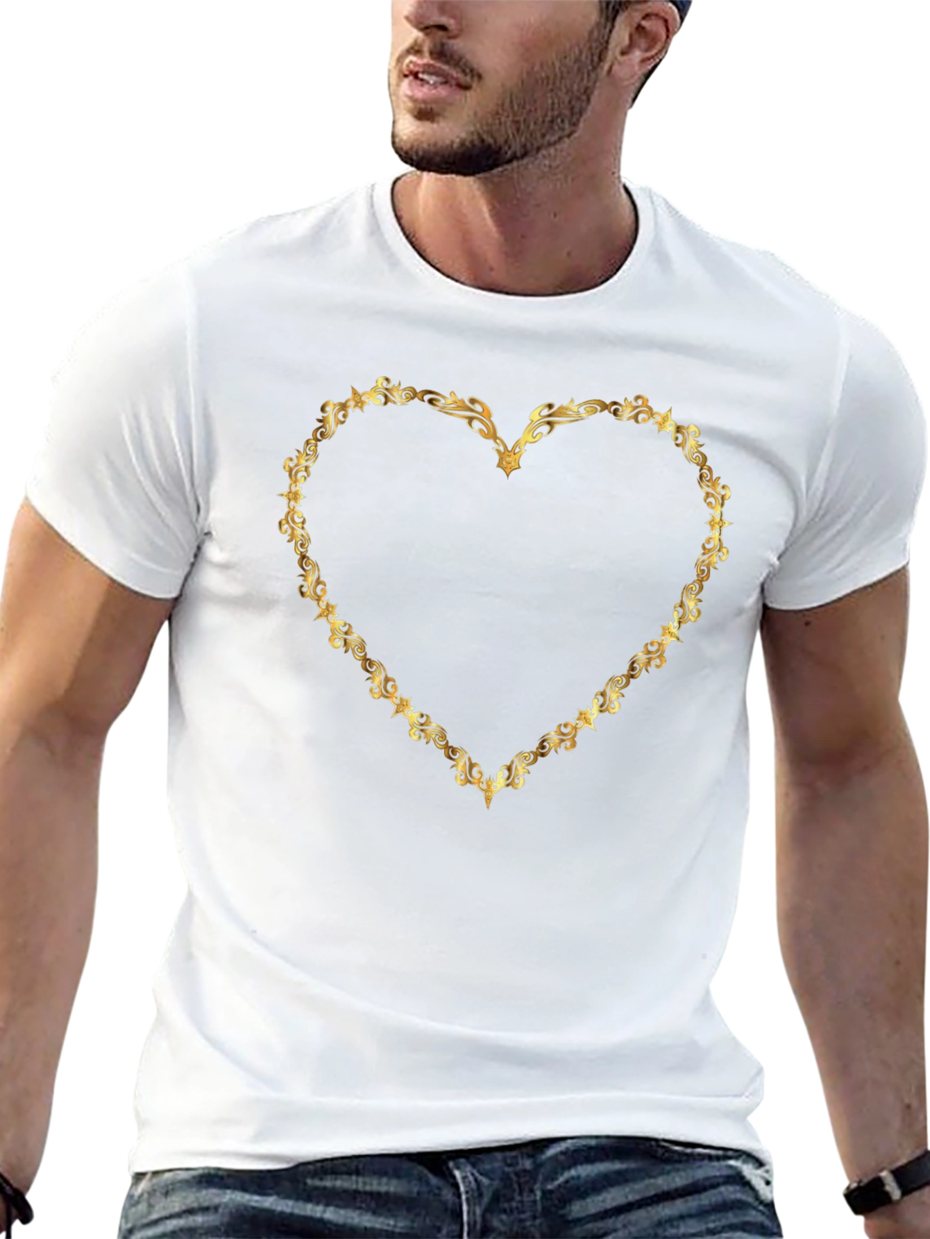 Golden Heart Frame Black T-Shirt