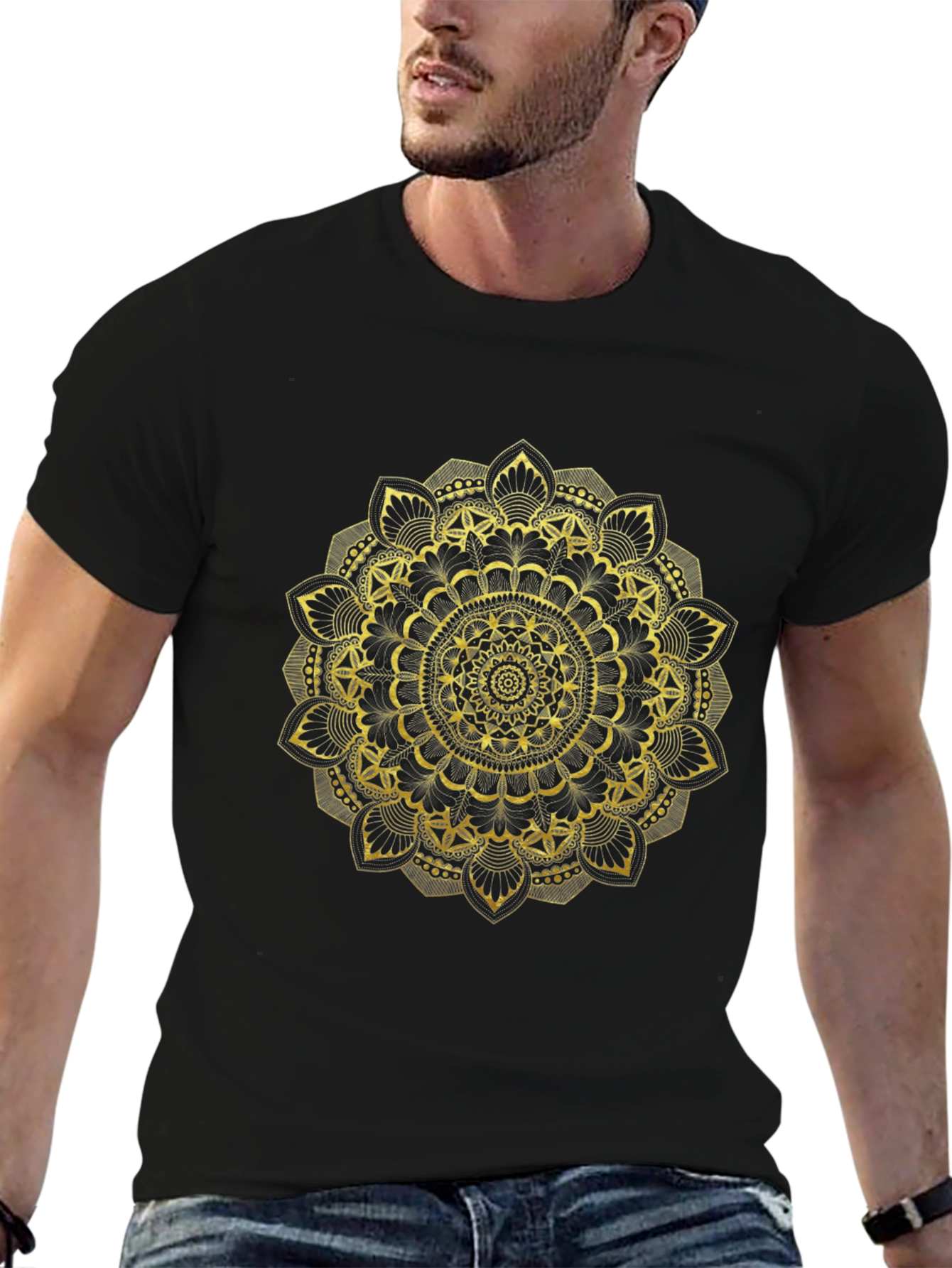 Gold Mandala Black T-Shirt