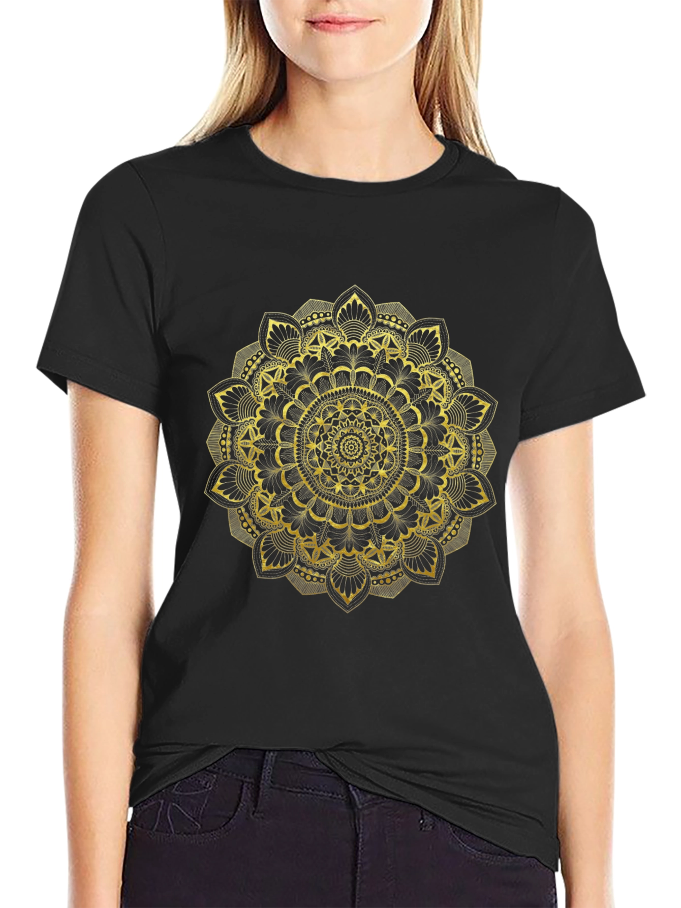 Gold Mandala Black T-Shirt