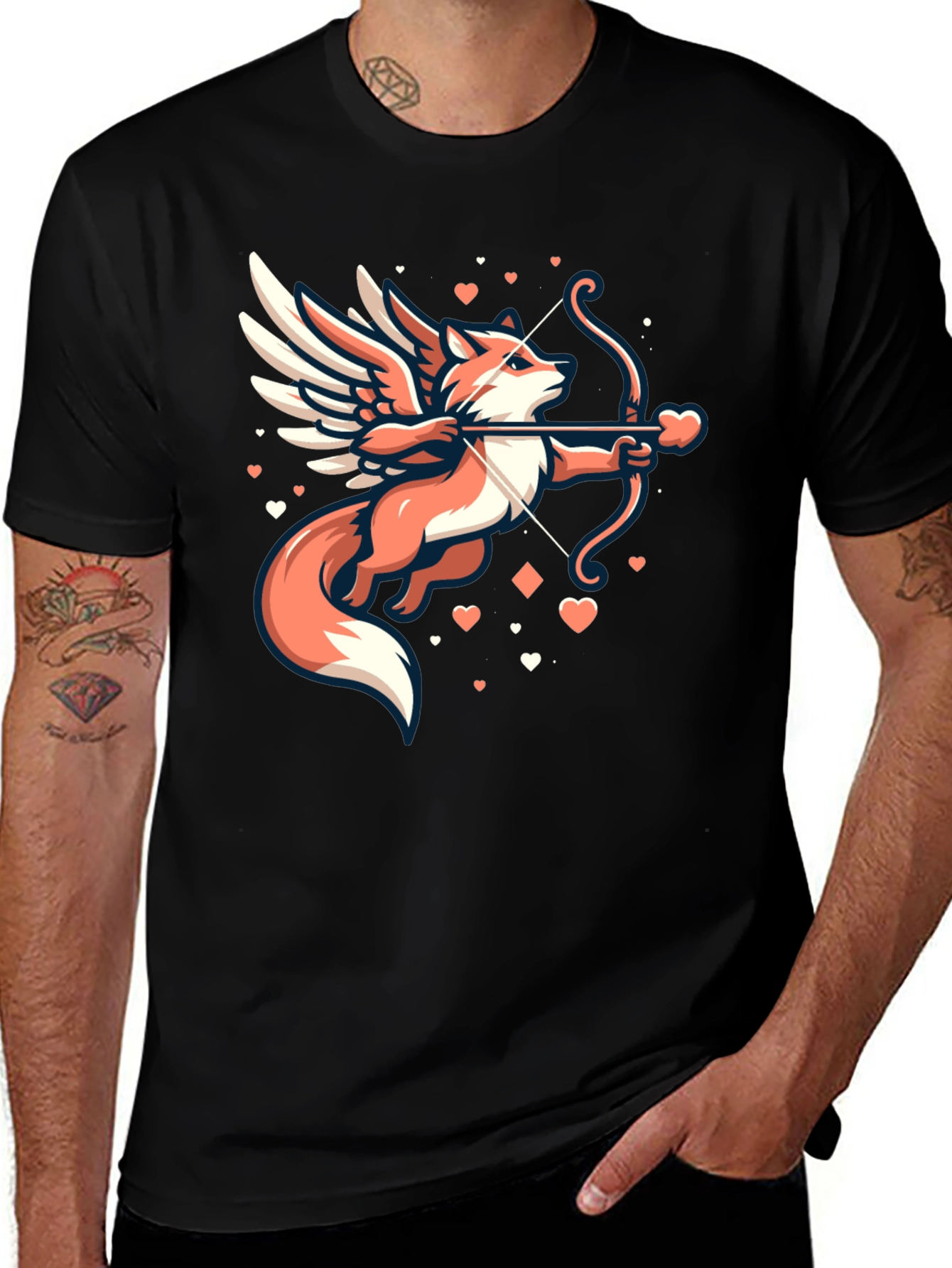 Fox Cupid Graphic T-Shirt - Valentines Day