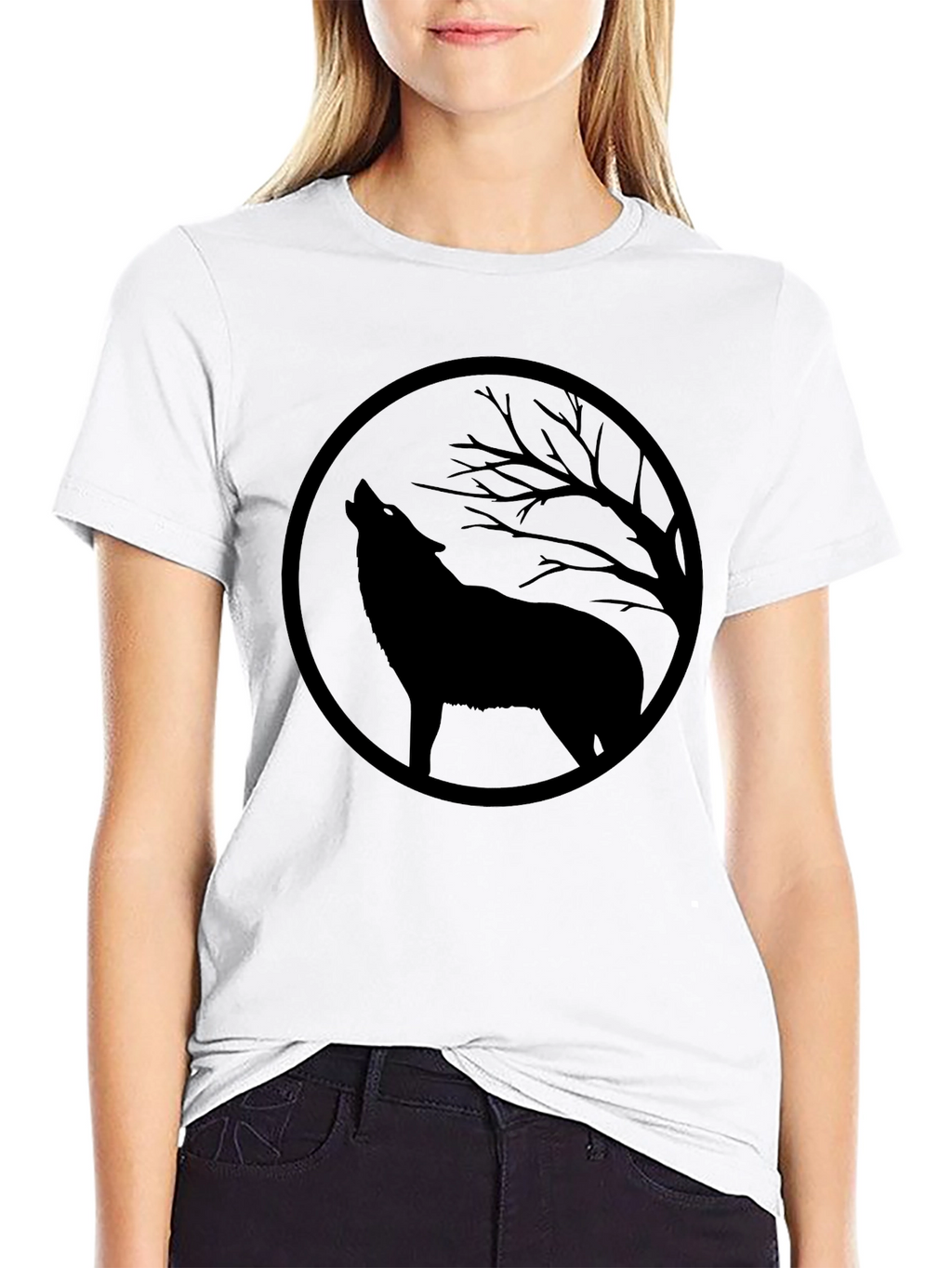 Wolf Howling at Moon Black Graphic Tee