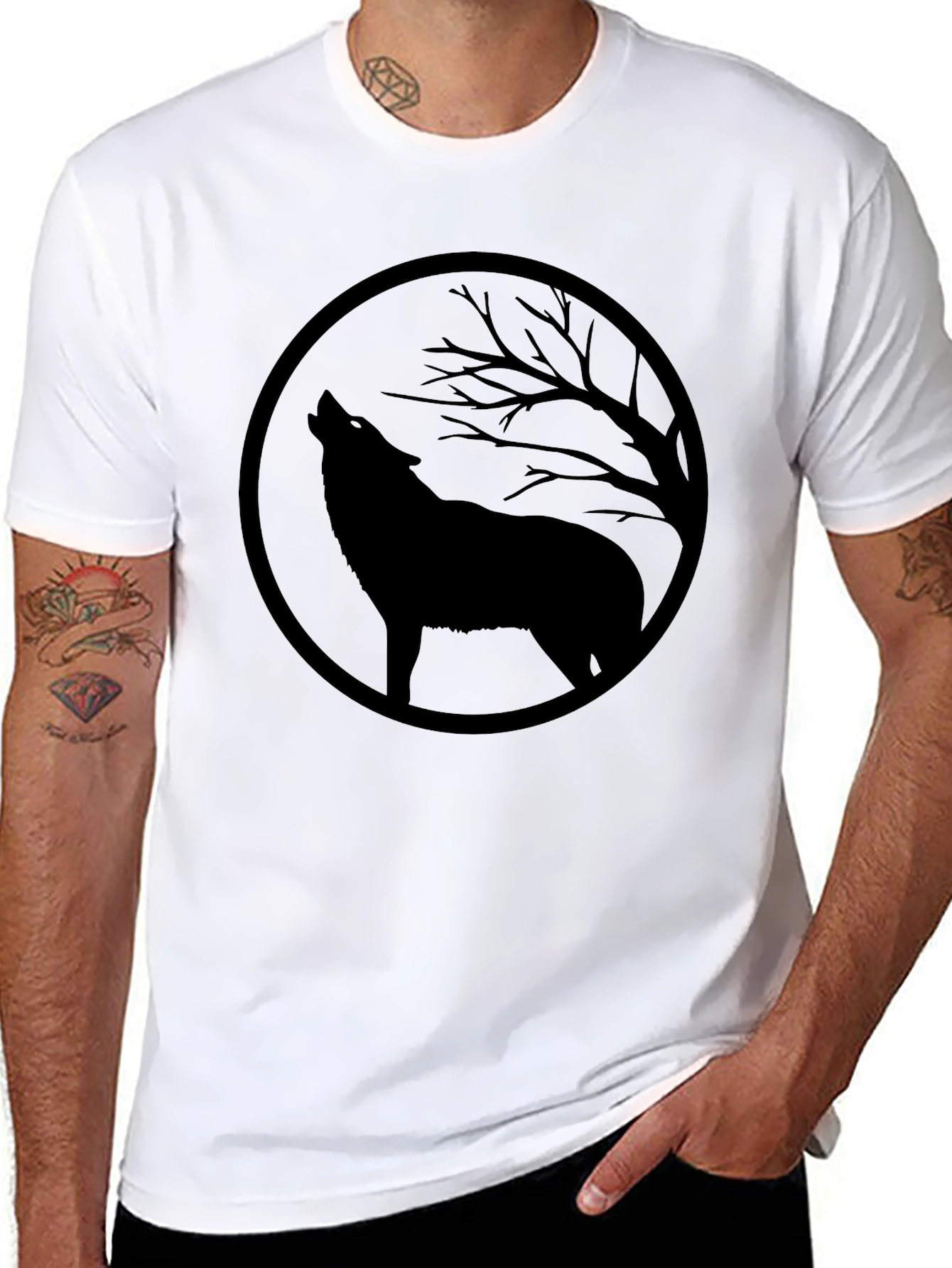 Wolf Howling at Moon Black Graphic Tee