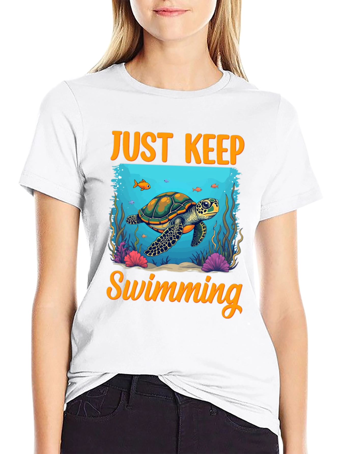 Just Keep Swimming Turtle Graphic Tee