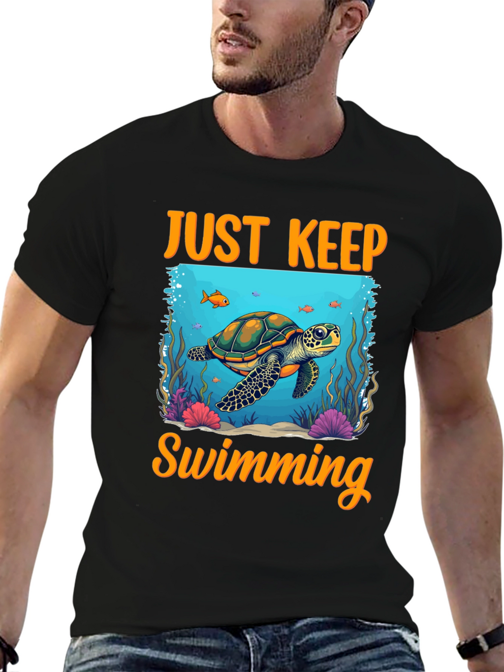 Just Keep Swimming Turtle Graphic Tee