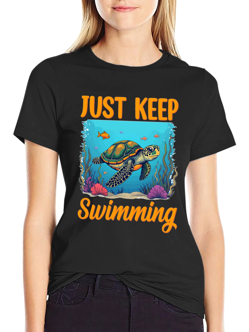 Just Keep Swimming Turtle Graphic Tee