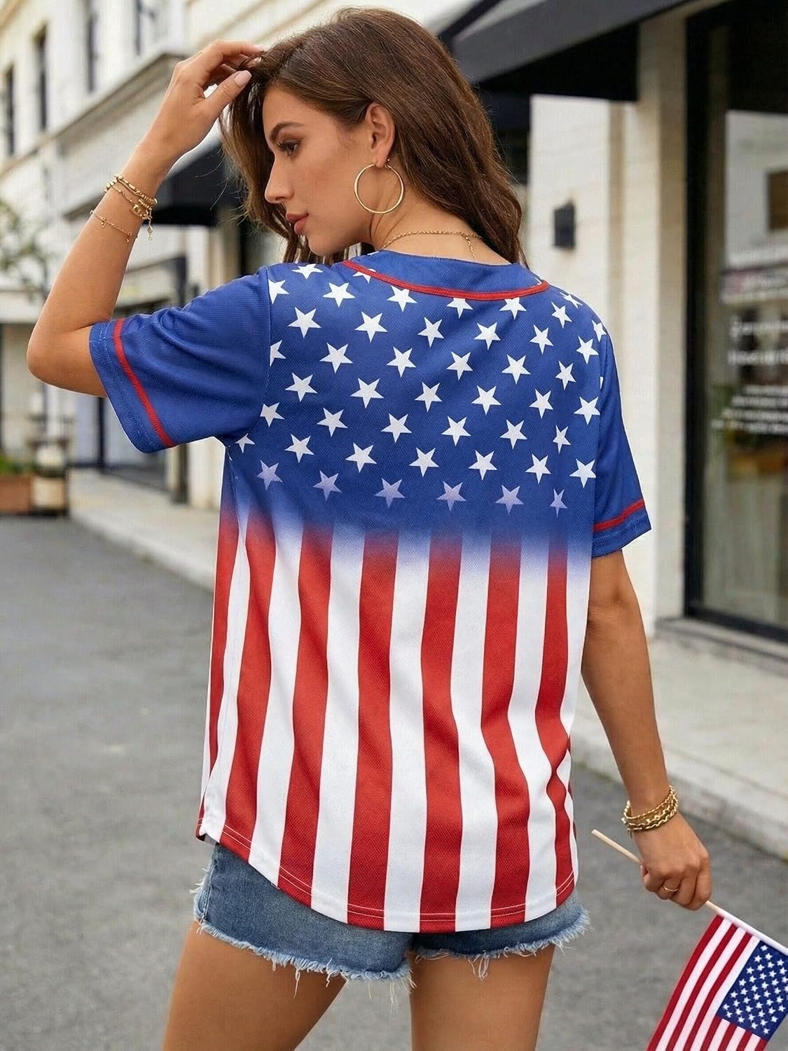 Women's USA Soccer Jersey - Patriotic 4th of July Button Down Shirt