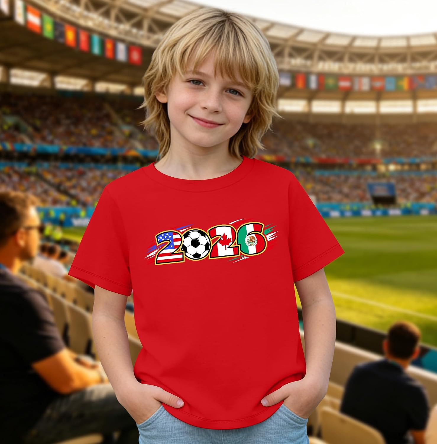 Kids Soccer T-Shirt USA Canada Mexico Flags Graphic Short Sleeve Tee