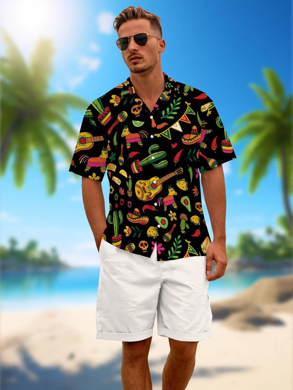 Men's Short Sleeve Casual Button Down Hawaiian Shirt Tropical Print