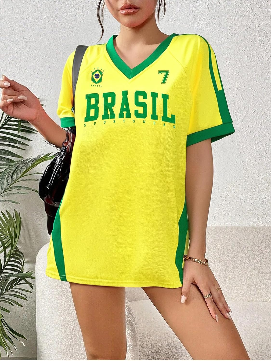 Women's Y2K V-Neck Soccer Jersey Top - Brazil Mexico USA Fan Tee