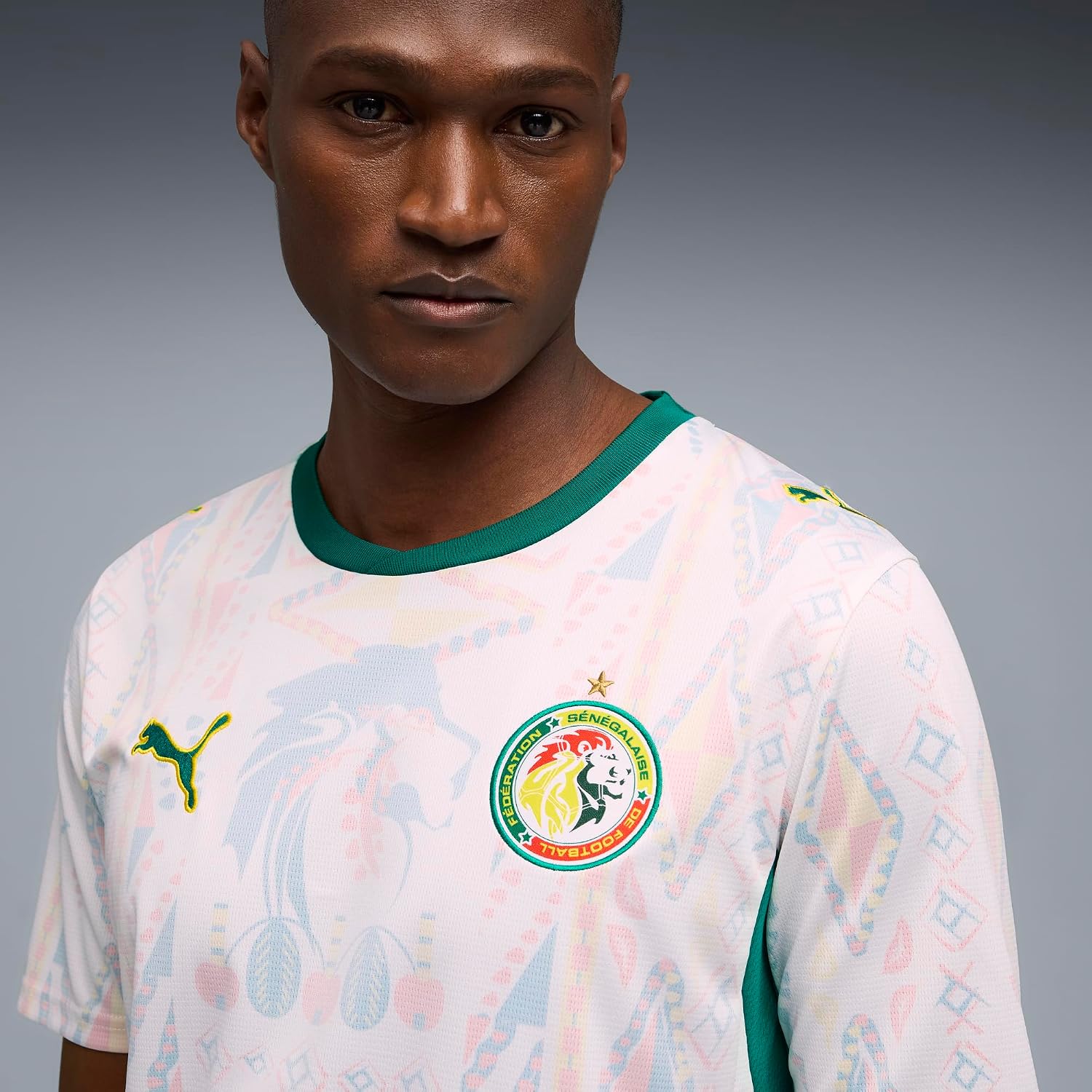 Men's Senegal Home Soccer Jersey, White-Wild Green, Replica Cloth