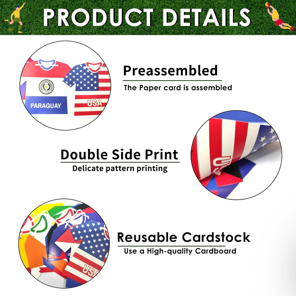 World Soccer Banner Jersey Flags - 48 Teams Double Sided, Pre-tied Cloth Decor