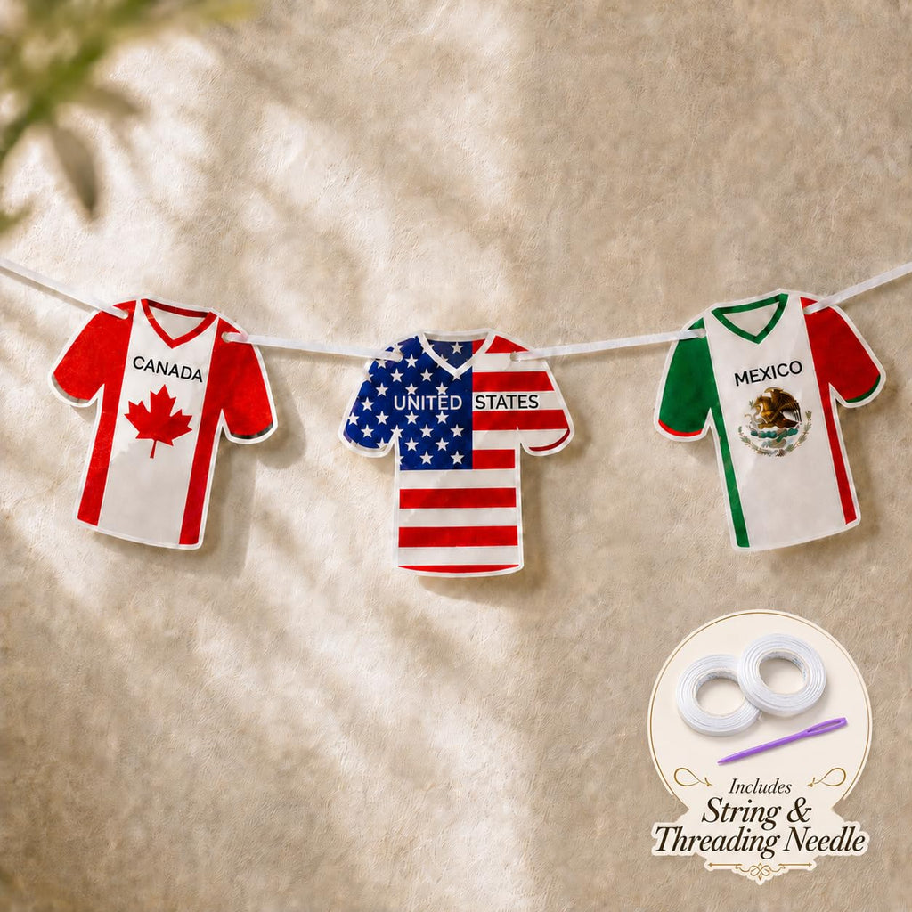 49 Countries Soccer Jersey Flag Banner Bunting, Paper Hanging Decor Set