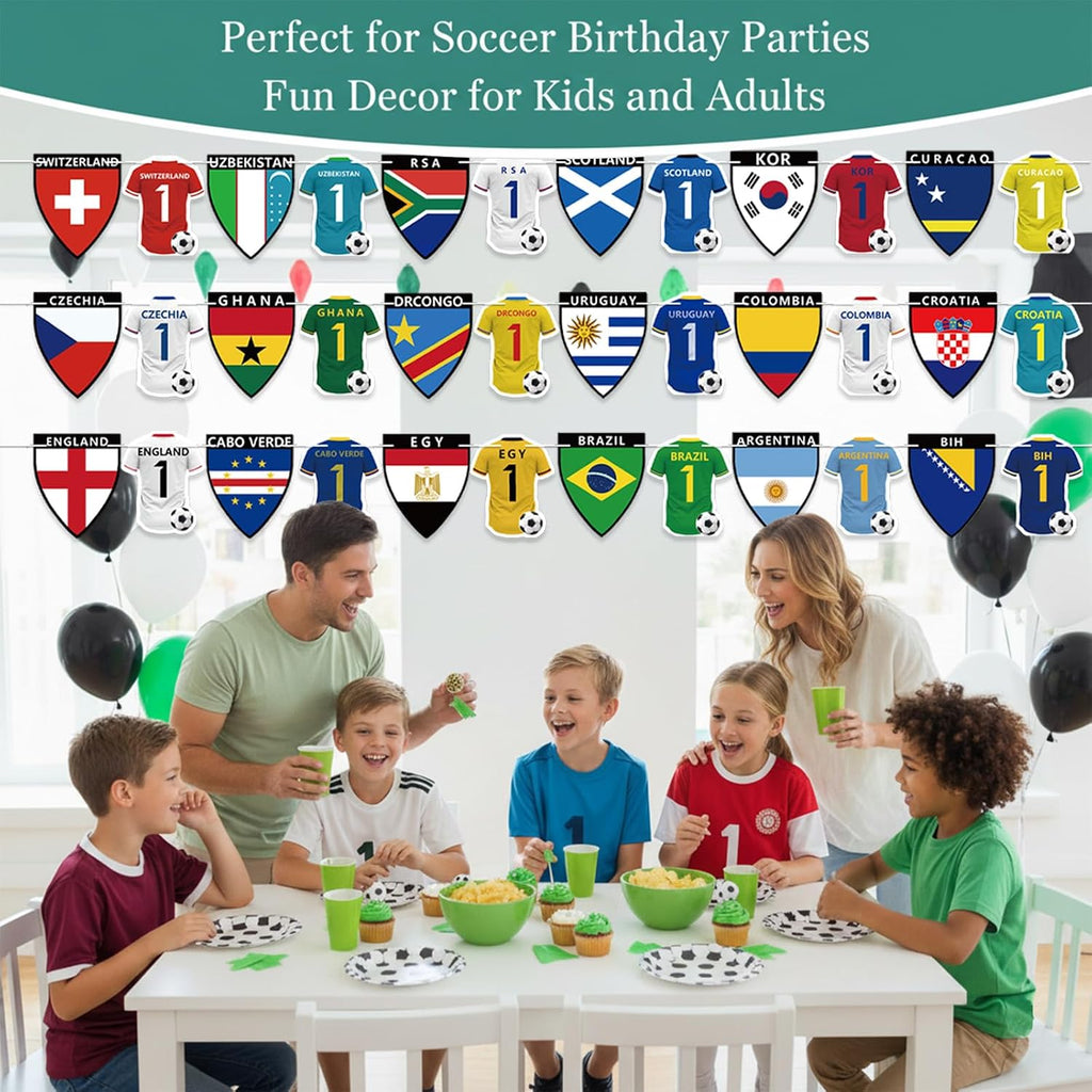 2026 World Cup Soccer Party Decorations - 48 Nations Flag Jersey Banner, Cloth